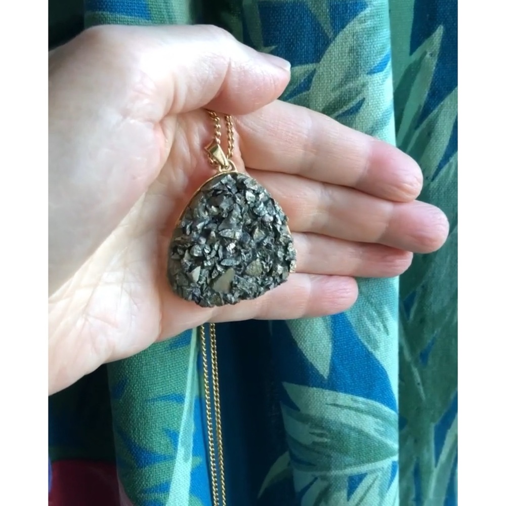 Raw Pyrite & Quartz Crystal Gemstone Druze Necklace Pendant